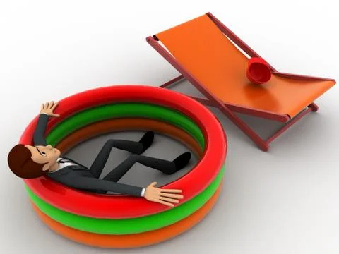 3d man resting in home pool concept Stock Illustration