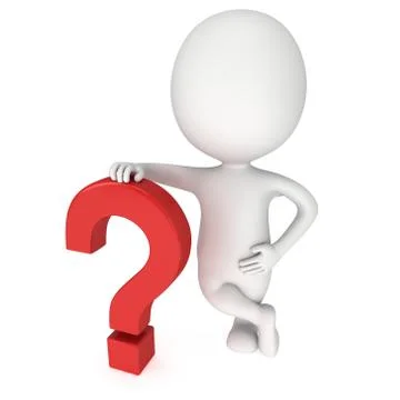 3D man rests on red question mark Stock Illustration