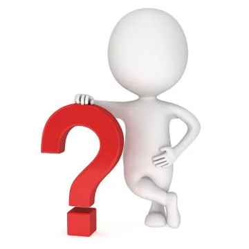 3D man rests on red question mark Stock Illustration