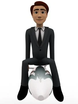 3d man riding on rocket concept Stock Illustration