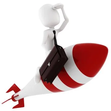 3d man riding a rocket, on white Stock Illustration