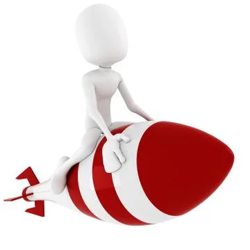 3d man riding a rocket, on white Illustrazione stock