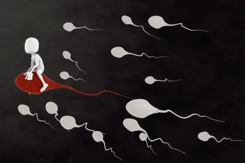 3d man riding a sperm cell Stock Illustration