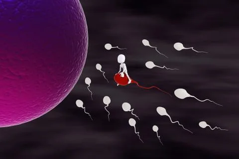 3d man riding a sperm cell Stock Illustration