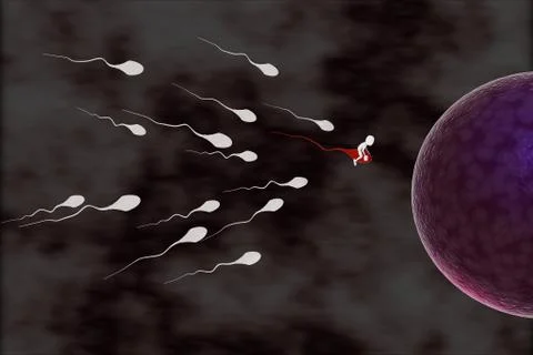 3d man riding a sperm cell Stock Illustration