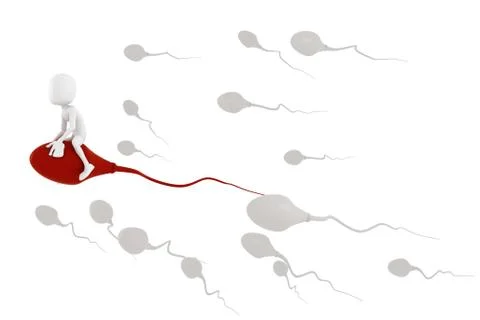 3d man riding a sperm cell Stock Illustration