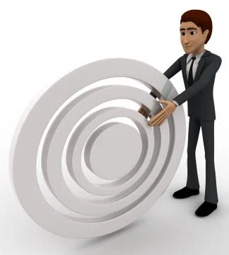 3d man rolling white target board concept Stock Illustration