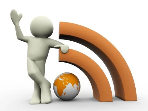 3d man with rss globe Stock Illustration