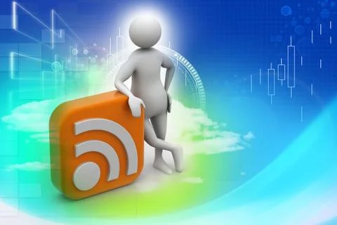 3d man with rss sign Illustrazione stock