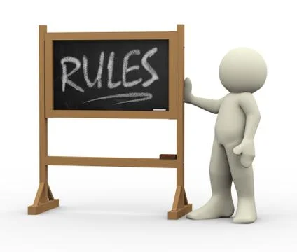 3d man with rules written blackboard Stock Illustration