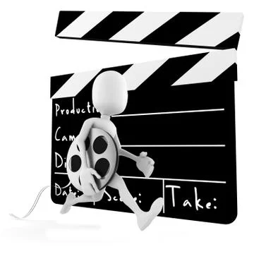 3d man running infront of a big movie clipper Illustrazione stock