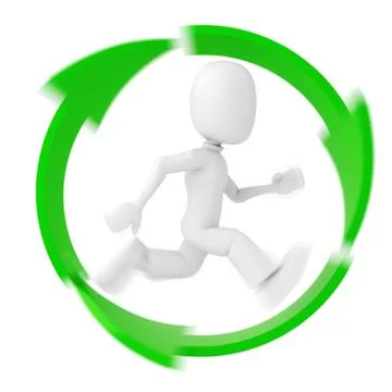3d man running inside the recycle symbol Stock Illustration