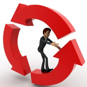 3d man running inside three round shaped arrows concept Stock Illustration