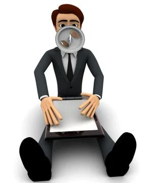3d man with scanner and speaker in mouth concept Stock Illustration