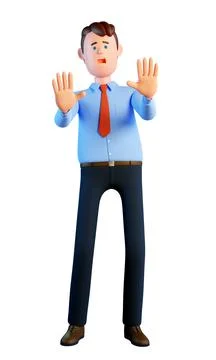 3d man scared. Office worker frightened Stock Illustration