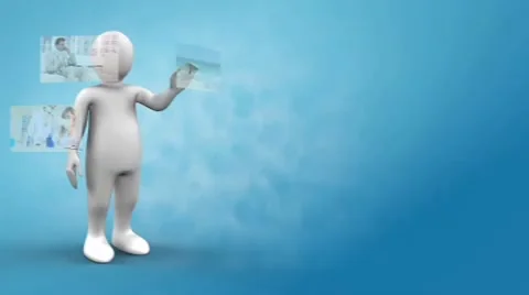 3d man scrolling images through the screen After Effects stock