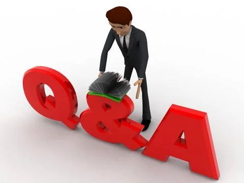 3d man searching answer in book on Queastion and answer text concept 3d ma... Stock Photos