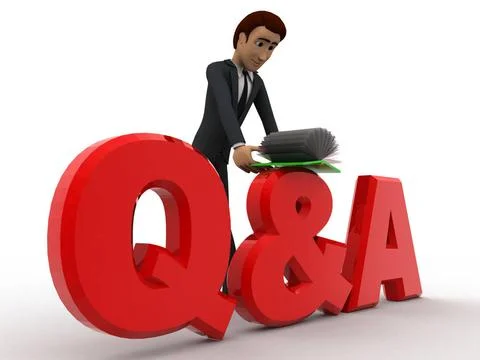 3d man searching answer in book on Queastion and answer text concept 3d ma... Stock Photos