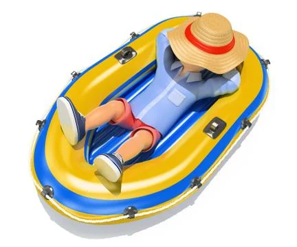 3D Man in shorts sleeping on an inflatable boat Stock Illustration