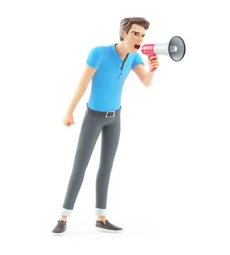 3d man shouting through megaphone Stock Illustration