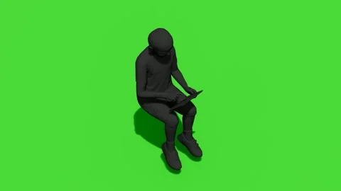 3D Man Silhouette Sitting and Using Tablet on Green Screen Stock Footage 339376194