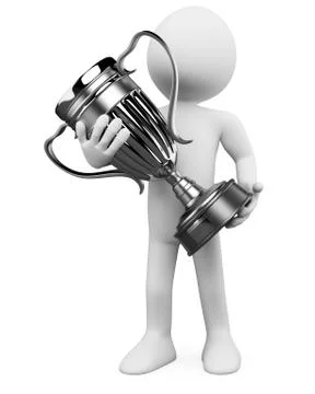 3d man with a silver trophy in the hands Stock Illustration