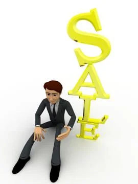 3d man sitting beside vertical sale text concept Stock Illustration