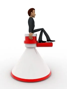 3d man sitting in big white loud speaker concept Stock Illustration