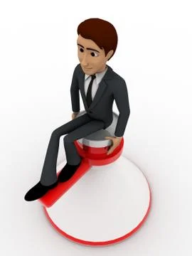 3d man sitting in big white loud speaker concept Stock Illustration