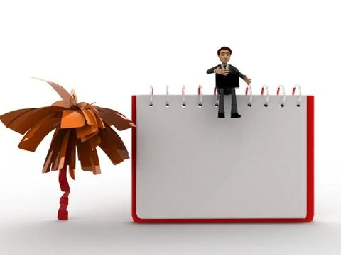 3d man sitting on calender with briefcase concept Stock Illustration