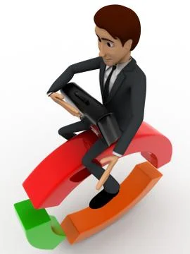3d man sitting on circle with briefcase going to office concept Stock Illustration