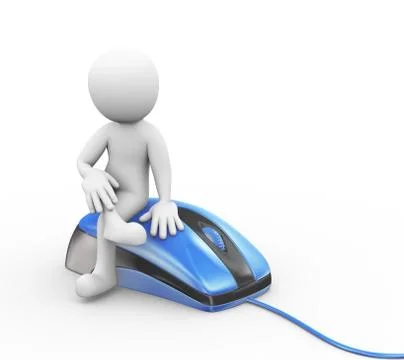 3d man sitting on computer mouse device Stock Illustration