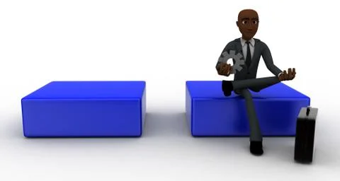 3d man sitting on cube and holdig gear in hand concept Stock Illustration