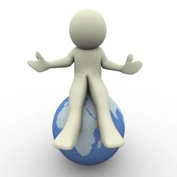 3d man sitting on globe Stock Illustration