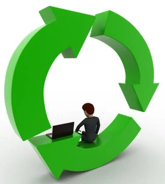3d man sitting inside green circular arrows concept Illustrazione stock