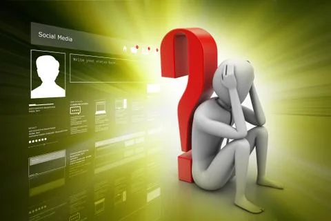 3d man sitting near the question mark イラスト素材