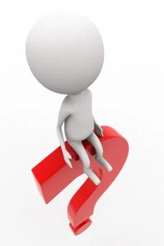 3d man sitting on question mark symbol concept Stock Illustration