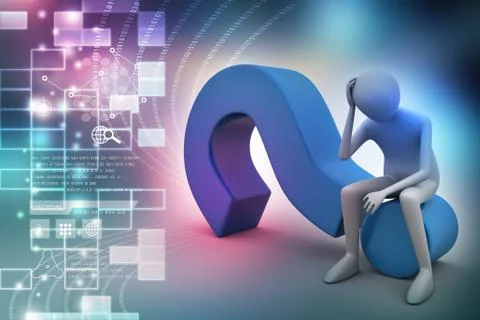 3d man sitting on the question mark Illustrazione stock