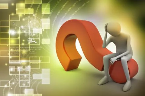 3d man sitting on the question mark Stock Illustration