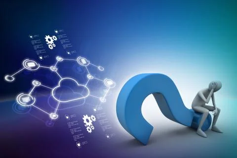 3d man sitting on the question mark Stock Illustration