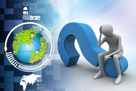 3d man sitting on the question mark 3d man sitting on the question mark Co... Stock Photos