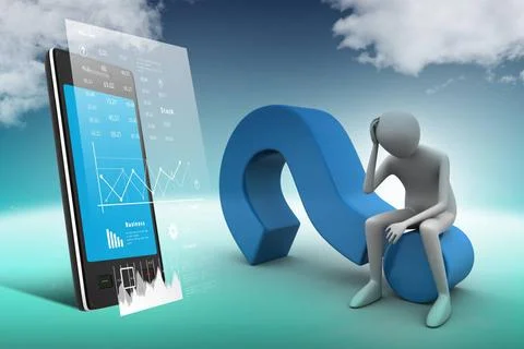 3d man sitting on the question mark 3d man sitting on the question mark Co... 写真素材