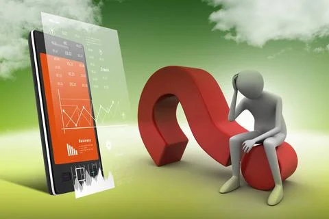 3d man sitting on the question mark 3d man sitting on the question mark Co... Stock Photos