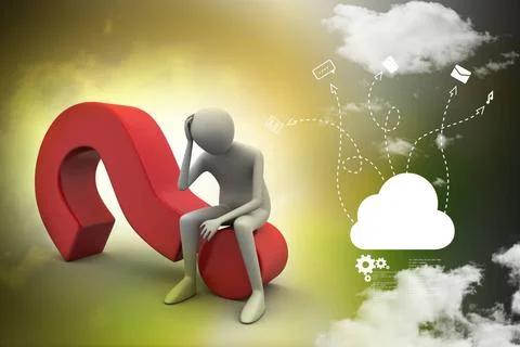 3d man sitting on the question mark 3d man sitting on the question mark Co... Stock Photos