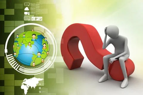 3d man sitting on the question mark 3d man sitting on the question mark Co... Stock Photos
