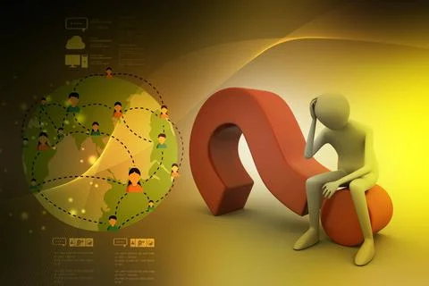 3d man sitting on the question mark 3d man sitting on the question mark Co... Stock Photos