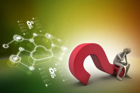 3d man sitting on the question mark 3d man sitting on the question mark Co... Stock Photos