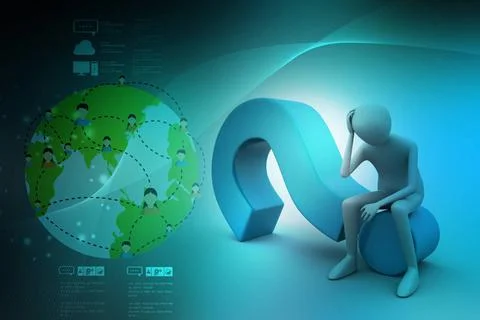 3d man sitting on the question mark 3d man sitting on the question mark Co... 写真素材