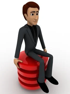 3d man sitting on red circle concept Stock Illustration