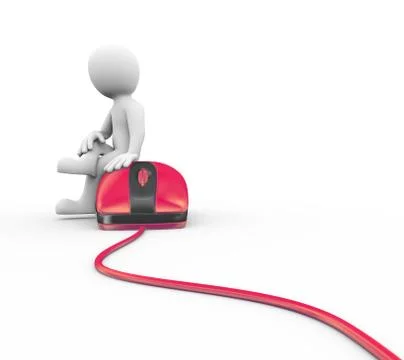 3d man sitting on red mouse device Stock Illustration